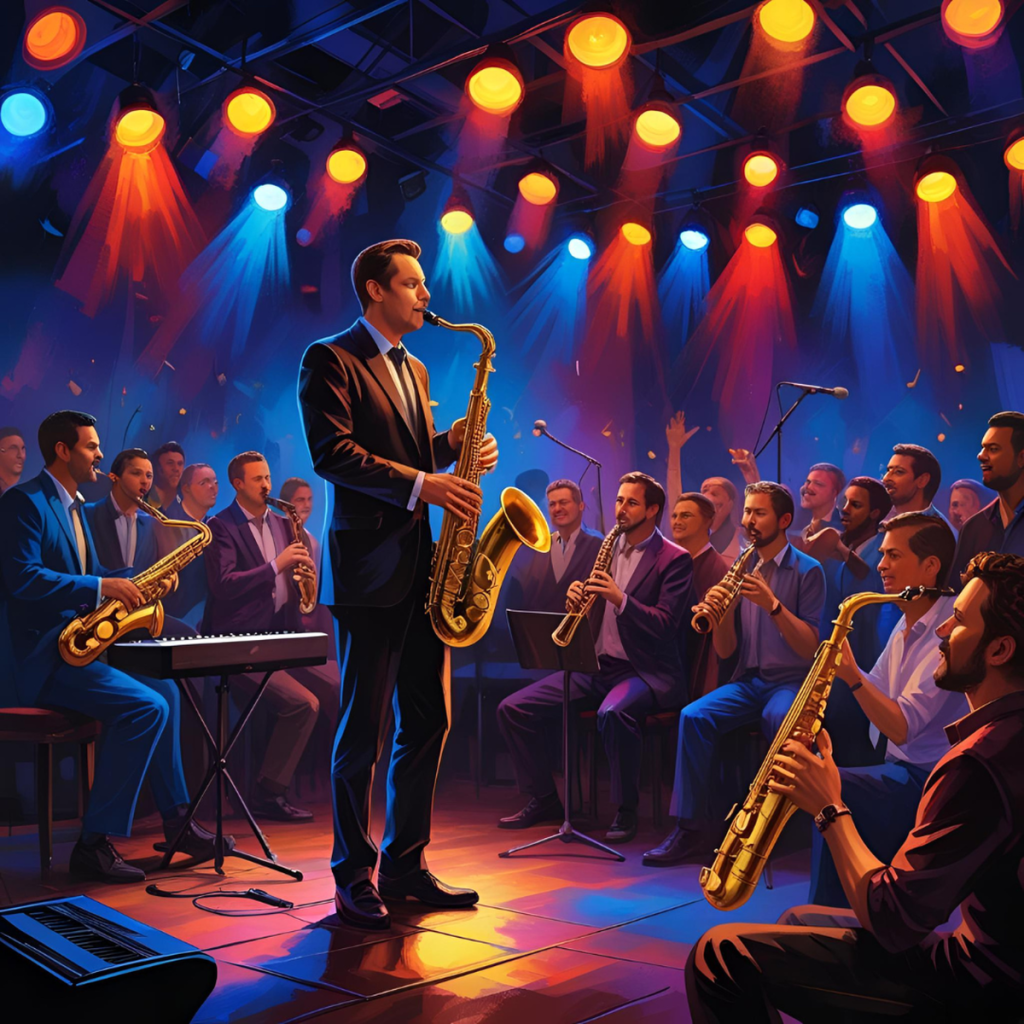 Ein Jazzkonzert in Hamburg, bei dem der Musiker auf einem Saxophon spielt.